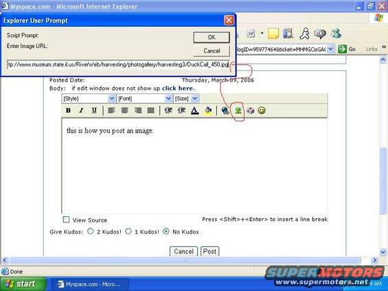 Screenshot of MySpace page with Explorer User Prompt dialog box