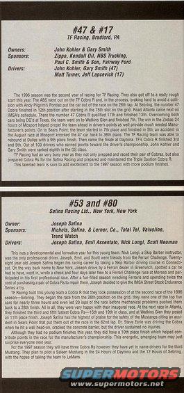 Document page with racing information, listing drivers, owners, and sponsors for cars #47, #17, #53, and #80