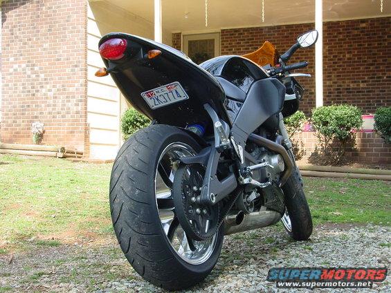 Black 2004 Buell XB12R motorcycle rear view with license plate 2K3774