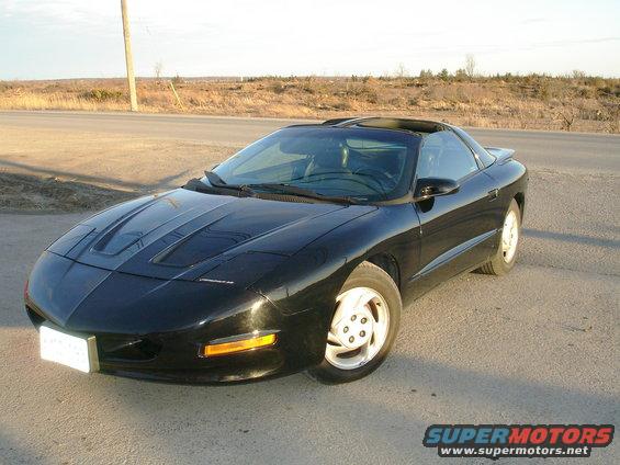 Black Pontiac Firebird with a sunroof parked on a dirt road