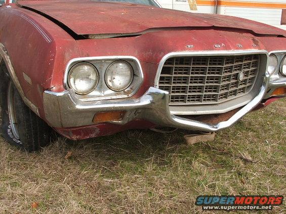 1972 Ford Ranchero front end with damaged chrome bumper and grille