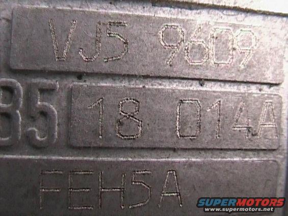 VIN plate with numbers VJ5 9609, B5 18 014A, and FEH5A