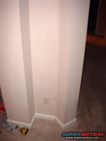 02before.jpg The corner isn't perfectly square; the sides aren't perfectly plumb or flat, & the curve isn't even.  Each shelf will have to be fitted to its location.