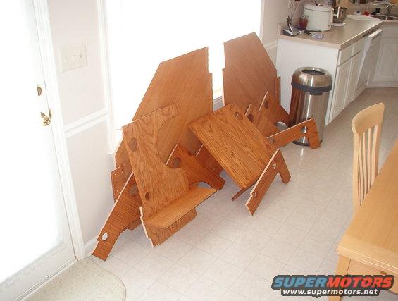 18stain.jpg A freak snowstorm blew through, and I didn't want moisture or kerosene (from the heater) affecting the wood or the stain, so I had to move them inside to finish drying.