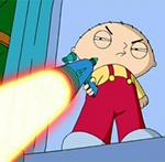 Stewie Griffin firing a laser gun