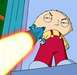 1996 Ford Probe - Stewie Griffin aims a laser gun, emitting a bright beam of light.
