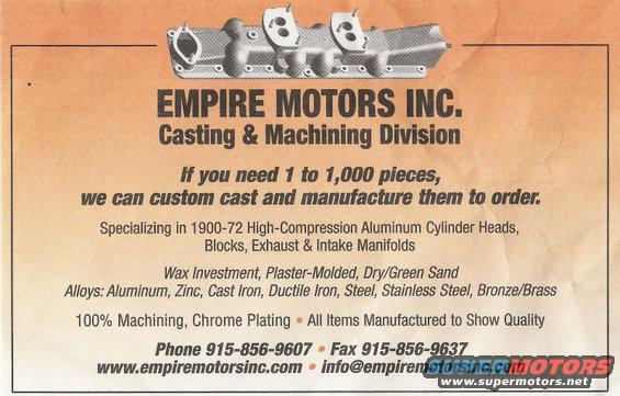 Advertisement for Empire Motors Inc. Casting & Machining Division showing an aluminum engine intake manifold