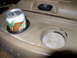 1978 Ford Bronco - Center console interior with a soda can in a cup holder.