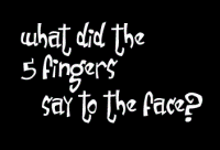 Text reads 'what did the 5 fingers say to the face?'