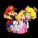 Mario and Princess Peach characters with a 1 UP icon