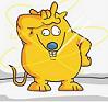 Yellow cartoon mouse character with 'L' on forehead