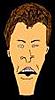 Cartoon head with brown hair and a grimace