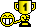 Pixel art of a trophy with a '1' on it and a smiley face character