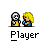 Pixelated figures labeled 'Player'