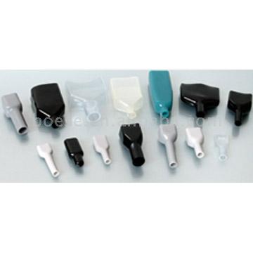 Assortment of plastic caps in various shapes and colors