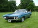 1970 Ford Ranchero - A blue 1970 Ford Ranchero is displayed on a grassy field with trees in the background.