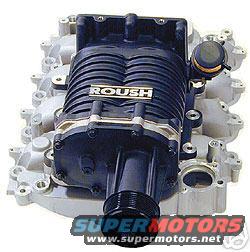 Roush supercharger assembly with intake manifold, "ROUSH" logo visible