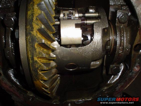 Close-up of differential gears and internal components