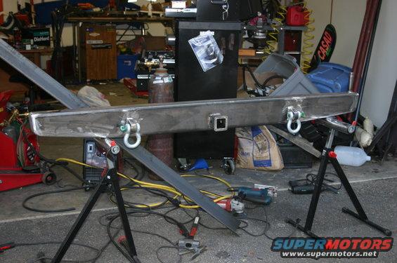 Custom rear bumper with tow hitch and D-rings