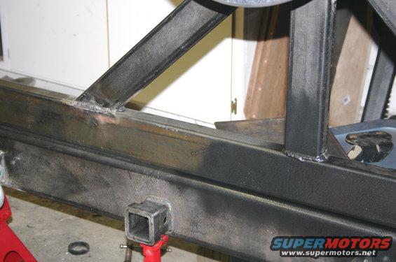 welded steel frame with a hitch receiver, part of a custom bumper build