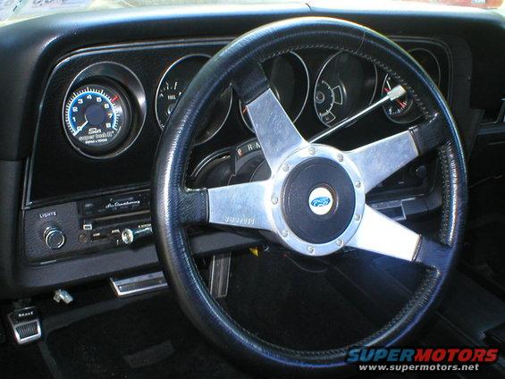 1973 Ford Ranchero interior with tachometer and Ford steering wheel