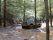 1991 Ford Bronco - Ford Bronco navigates a muddy path in a wooded area, with a second vehicle following behind.