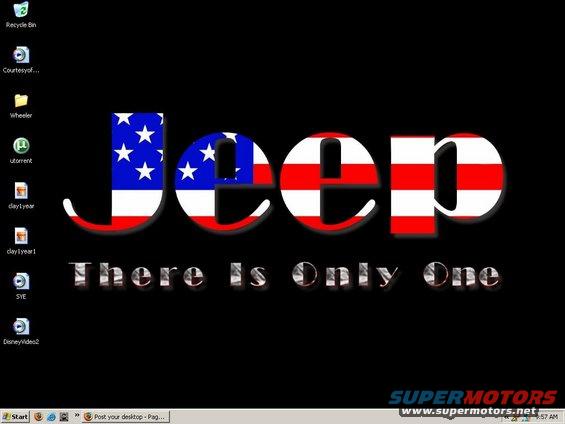 Desktop wallpaper with the word Jeep in American flag colors and text 'There Is Only One'