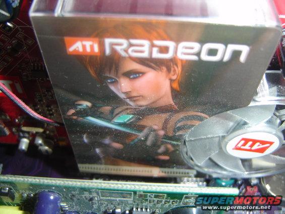 ATI Radeon graphics card with animated character art and fan