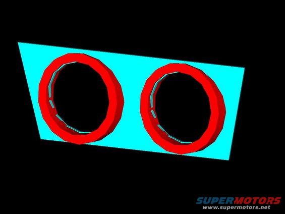 two red rings on a blue background, likely headlight bezels