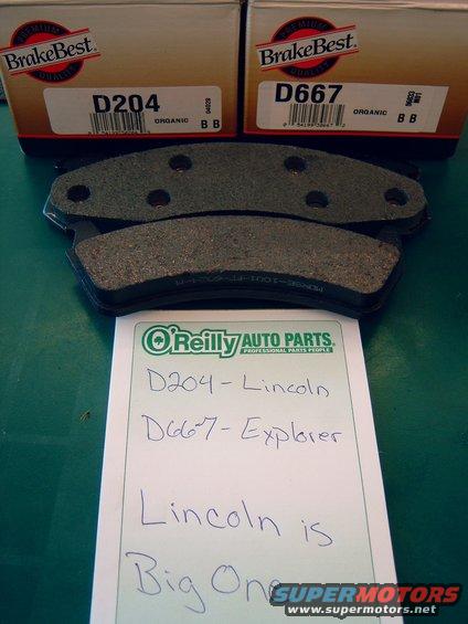 Two sets of BrakeBest brake pads with boxes labeled D204 and D667, and a handwritten note