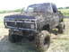 1994 Ford F-250 - A heavily mud-caked pickup truck sits in a grassy field, its front end angled towards the camera.