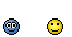 Two pixelated emoticons on a black background