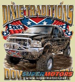 Black Ford pickup truck covered in mud, front 3/4 view, aftermarket bumper, large tires