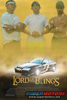 Movie poster titled 'The Lord of the Blings' with three men and a sports car