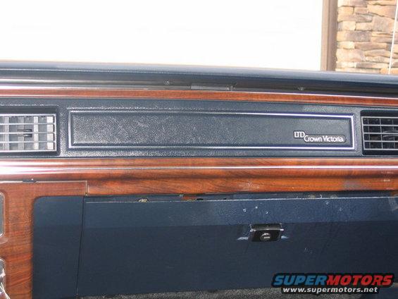 1988 Ford Crown Victoria LTD dashboard with wood-grain trim and "LTD Crown Victoria" badging
