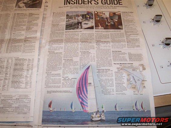 Newspaper article with photos of sailboats and text about sailing