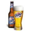 Miller Lite beer bottle and glass filled with beer