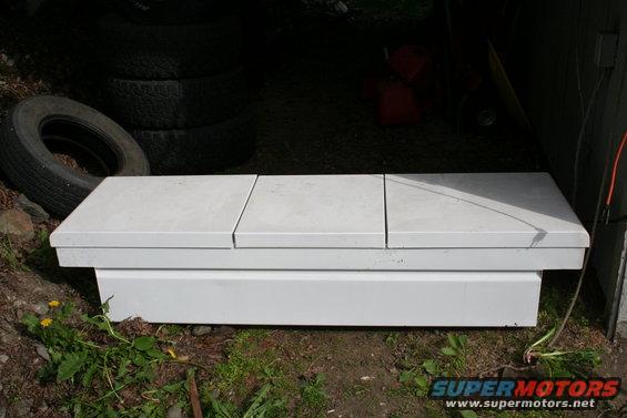 White truck bed tool box with three lids