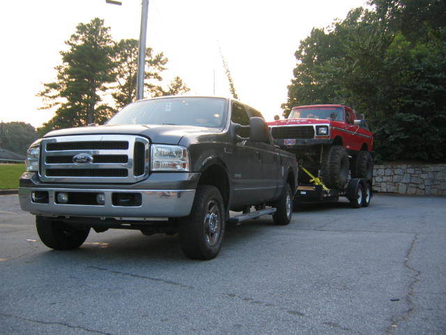 Before I got the leveling kit, tires, front bar, lights....  towing my bronco to auburn...