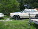 1985 Ford Crown Victoria LTD - A weathered sedan sits parked on a grassy lot, with another vehicle partially visible to its left.
