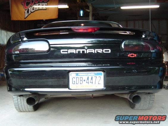 Rear view of black Chevrolet Camaro with 'CAMARO' badge and Pennsylvania license plate GDB-4472