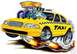 2001 Ford Crown Victoria - This cartoon shows a yellow taxi with a heavily modified engine and exhaust flames.