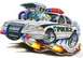 2001 Ford Crown Victoria - This cartoon depicts a heavily modified police car with an oversized engine and flames erupting from beneath it.