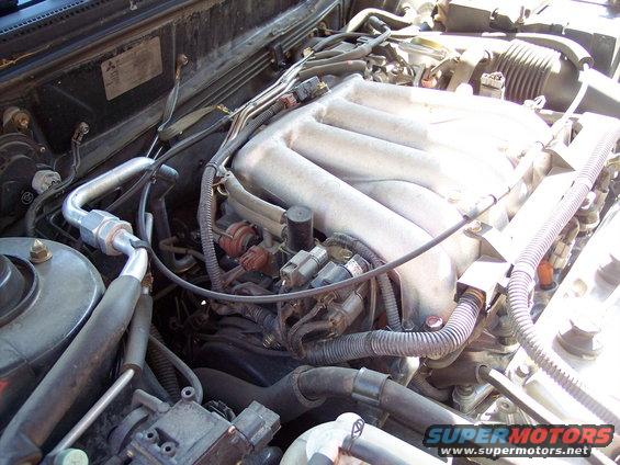 Engine bay with intake manifold and AC lines