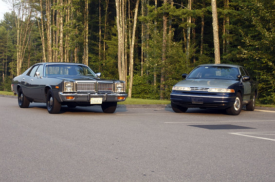 1978 Dodge Monaco front view, dark gray sedan with chrome grille and bumper