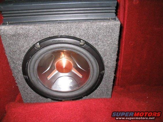 subwoofer.jpg TS-W1041C Pioneer Premier 10 " Subwoofer
- Walmart 10" Subwoofer Box
- Located In Trunk 
- RMS 400W
- Peak 800W
- 18-2,500Hz 
- 4 ohm
