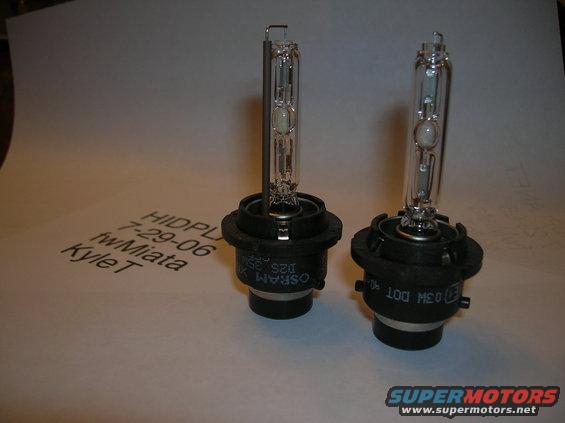 Two Osram HID headlight bulbs, one labeled D2S 35W