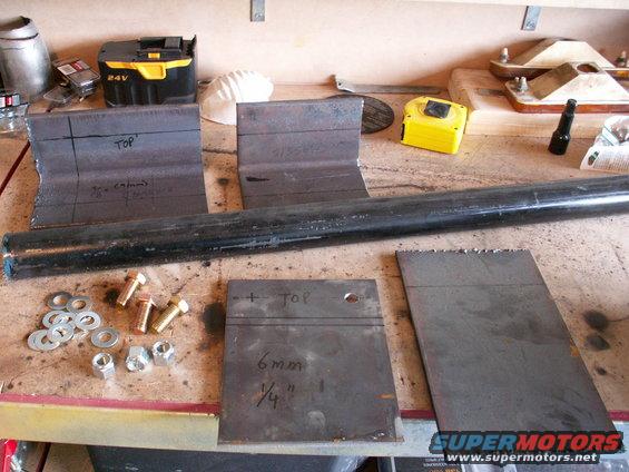 components for custom quad shock mounts....6 and 9mm plate from scrap steel merchant, .120 wall tube from same, 1/2inch x 1 1/2inch bolts with Nylock nuts and 1/2inch washers....several steel cutting discs for grinder.