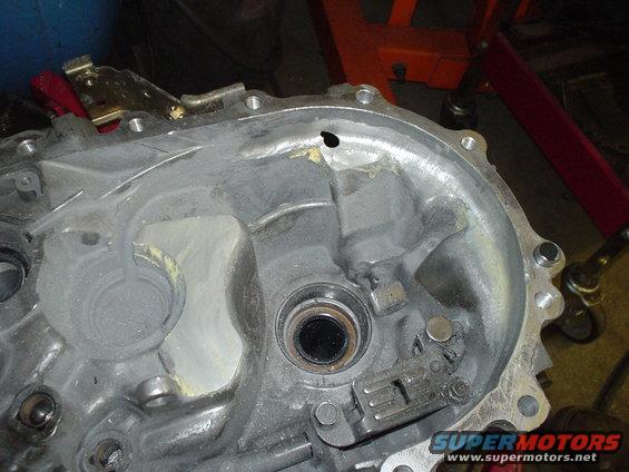 Transmission casing with hole and bearing