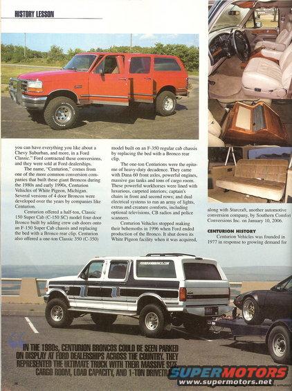 Centurion conversion Bronco with custom paint and trailer hitch, towing a car